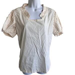 Issey‎ Miyake off-white appliqué short sleeve blouse top size 4